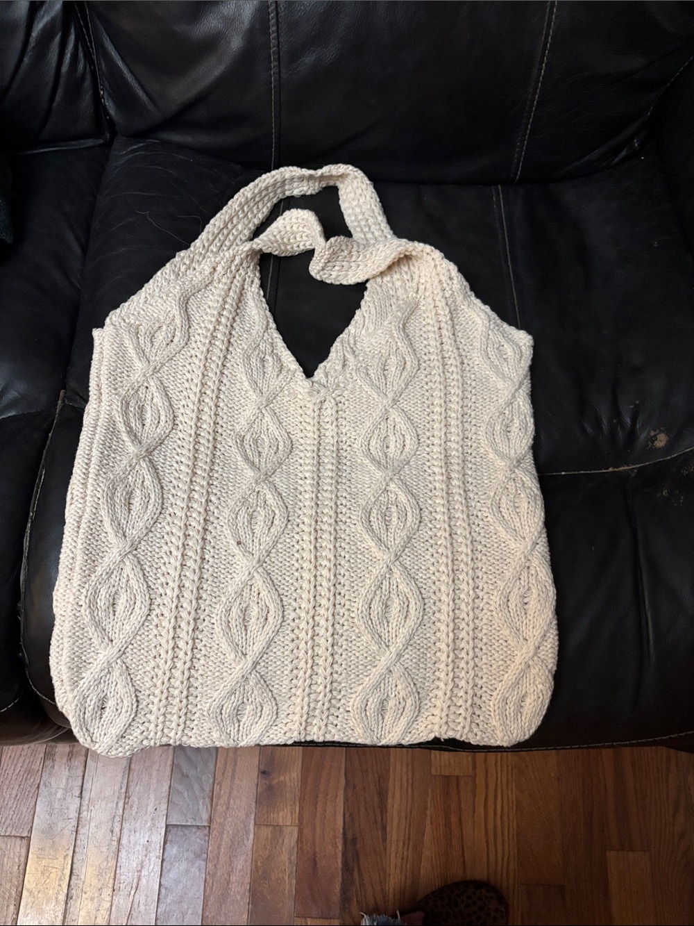 Knit Cable Tote Bag in Cream